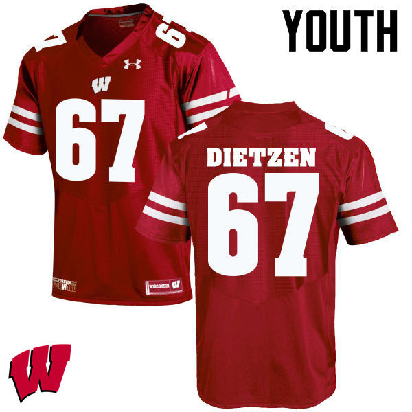 Youth Wisconsin Badgers #67 Jon Dietzen College Football Jerseys-Red - Click Image to Close